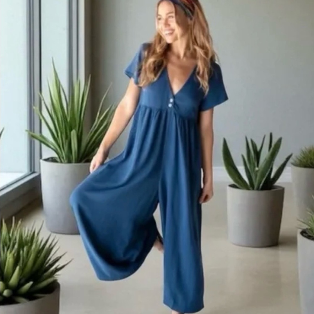 NATURAL LIFE  Avery Wide Leg Linen Blend Jumpsuit, Color Indigo, Size M, EUC